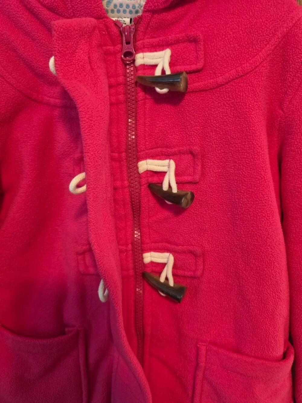 Old Navy Girls Hooded Fleece Toggle Coat Sherpa Lined Hot Pink Duffle Jacket S 6